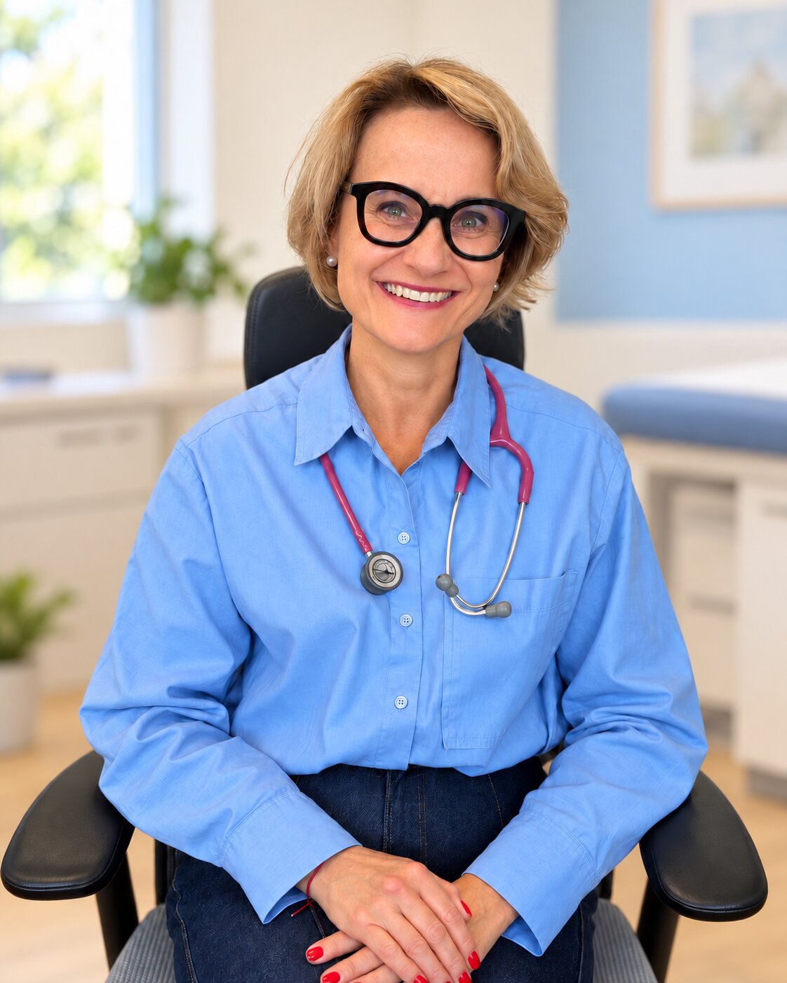 Dr Małgorzata Bryksy na jasnym tle gabinetowym
